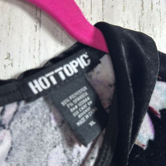 Hot Topic Black Floral Velvet Peter Pan Collar Whimsigoth Witchy Skater Dress - Picture 7 of 16